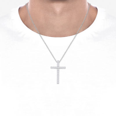 (I / I1) Mens 1 1/2 CT. T.W. Lab Grown White Diamond 10K Gold 10K White Gold Cross Pendant