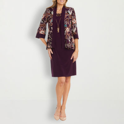 R & M Richards Womens Jacket Dress With Removable Necklace