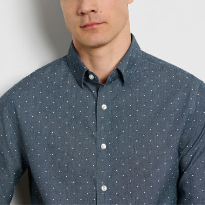 Van Heusen Mens Slim Fit Long Sleeve Dots Button-Down Shirt