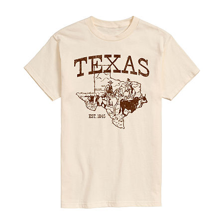 Mens Short Sleeve Texas Graphic T-Shirt, Medium, Beige
