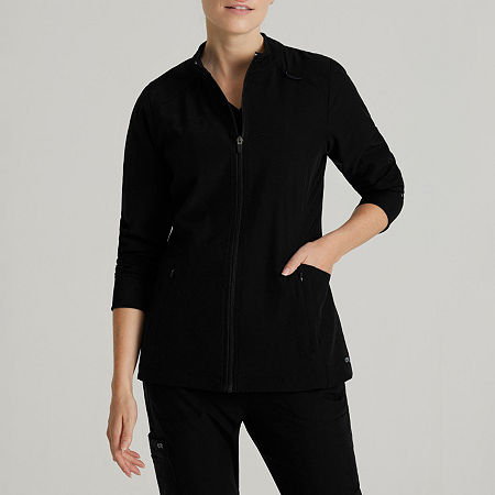 Barco One Bow894 Venture 4-Pocket Banded Collar Warm-Up Womens Wrinkle Resistant Scrub Jacket, X-large, Black