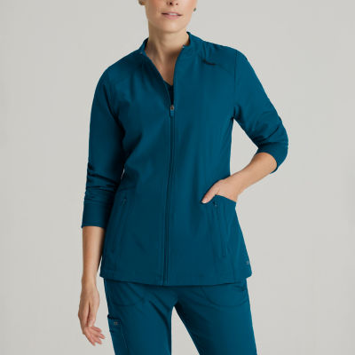 Barco One Bow894 Venture 4-Pocket Banded Collar Warm-Up Womens Plus Tall Wrinkle Resistant Scrub Jacket