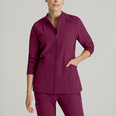 Barco One Bow894 Venture 4-Pocket Banded Collar Warm-Up Womens Plus Tall Wrinkle Resistant Scrub Jacket, Xx-large, Purple