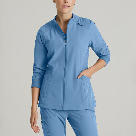 Barco One Bow894 Venture 4-Pocket Banded Collar Warm-Up Womens Plus Tall Wrinkle Resistant Scrub Jacket, Xx-large, Blue