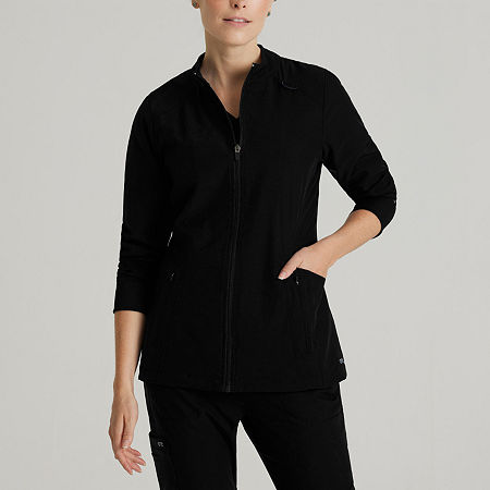 Barco One Bow894 Venture 4-Pocket Banded Collar Warm-Up Womens Plus Tall Wrinkle Resistant Scrub Jacket, 3x-large, Black