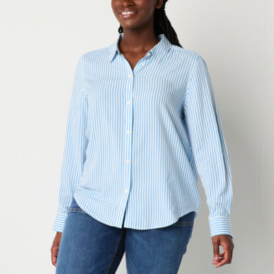 Liz Claiborne Womens Long Sleeve Regular Fit Button-Down Shirt