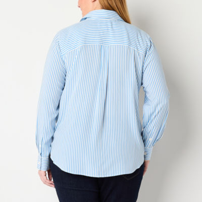 Liz Claiborne Plus Womens Long Sleeve Loose Fit Button-Down Shirt