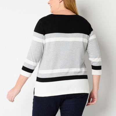 Liz Claiborne Plus Womens Round Neck 3/4 Sleeve Pullover Sweater