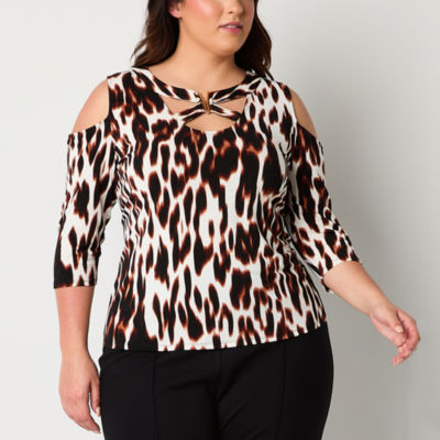 Bold Elements Plus Womens V Neck 3/4 Sleeve Blouse