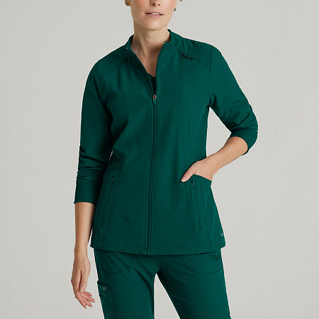 Barco One Bow894 Venture 4-Pocket Banded Collar Warm-Up Womens Plus Tall Wrinkle Resistant Scrub Jacket, Xx-large, Green