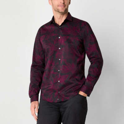 J. Ferrar Slim Mens Fit Long Sleeve Floral Button-Down Shirt