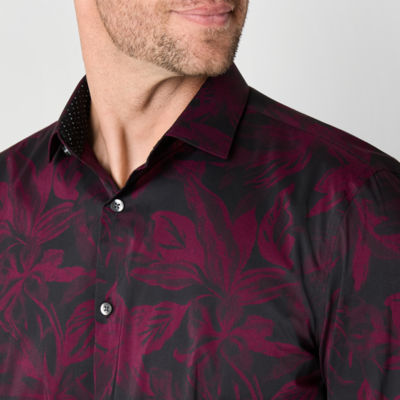 J. Ferrar Mens Slim Fit Long Sleeve Floral Button-Down Shirt