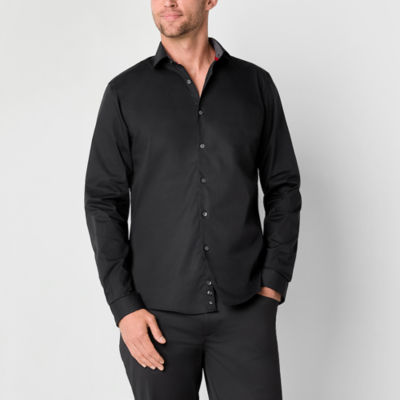 J. Ferrar Mens Slim Fit Long Sleeve Geometric Button-Down Shirt