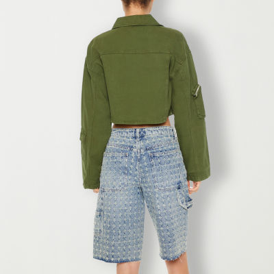 Forever 21 Cropped Twill Cargo Jacket Lightweight Jacket-Juniors