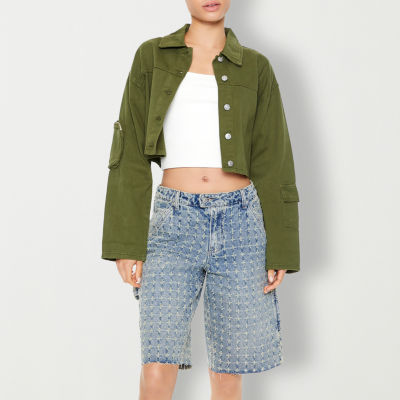 Forever 21 Cropped Twill Cargo Jacket Lightweight Jacket-Juniors