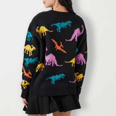 Forever 21 Juniors Dinosaurs Novelty Womens Crew Neck Long Sleeve Animal Pullover Sweater