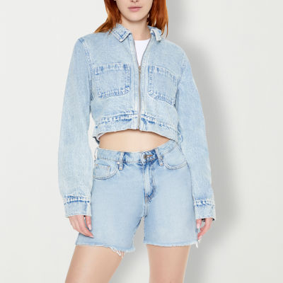 Forever 21 Denim Zip Up Lightweight Juniors Cropped Jacket