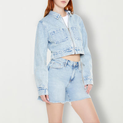 Forever 21 Denim Zip Up Lightweight Juniors Cropped Jacket