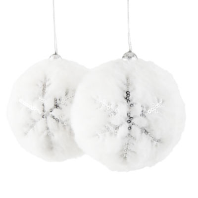 North Pole Trading Co. Fur Snowflake Ball Set 2-pc. Christmas Ornament