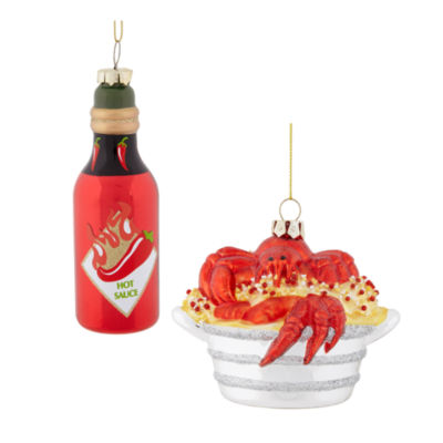 North Pole Trading Co. Seafood Boil And Hot Sauce Set 2-pc. Christmas Ornament