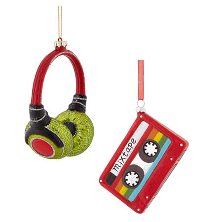 North Pole Trading Co. Headphones And Cassette Tape Set 2-pc. Christmas Ornament, One Size, Red