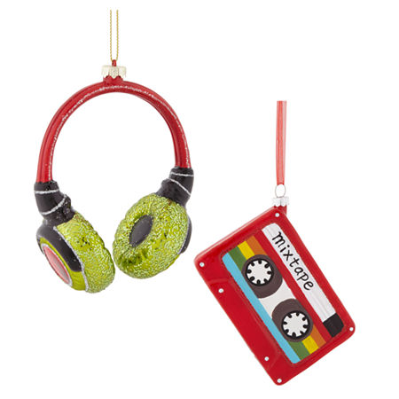 North Pole Trading Co. Headphones And Cassette Tape Set 2-pc. Christmas Ornament, One Size, Red