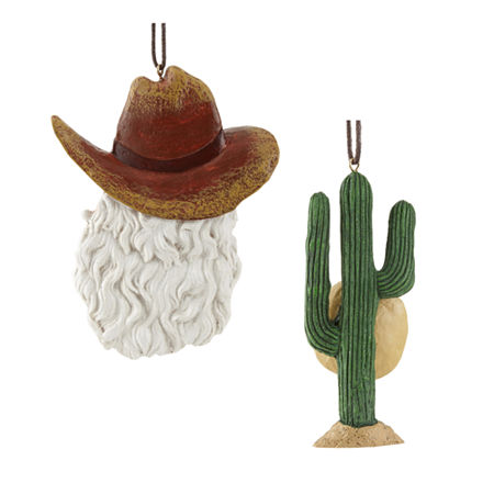 North Pole Trading Co. Cowboy Santa And Cactus Set 2-pc. Christmas Ornament, One Size, Green