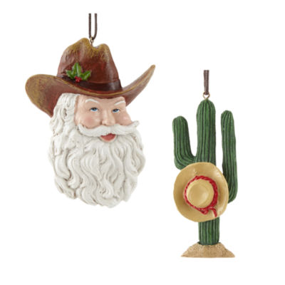 North Pole Trading Co. Cowboy Santa And Cactus Set 2-pc. Christmas Ornament