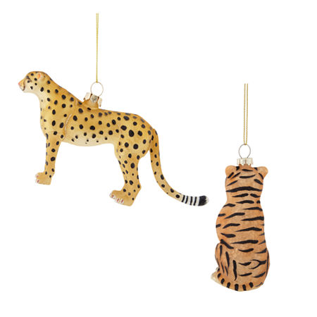 North Pole Trading Co. Tiger And Leopard Set 2-pc. Christmas Ornament, One Size, Yellow