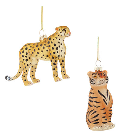 North Pole Trading Co. Tiger And Leopard Set 2-pc. Christmas Ornament, One Size, Yellow