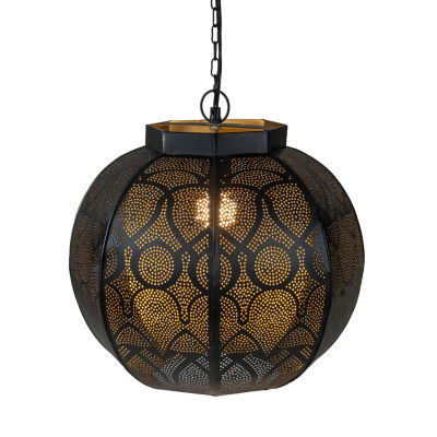 14.5'' Black and Gold Moroccan Style Hanging Lantern Ceiling Light Fixture