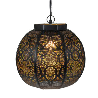 14.5'' Black and Gold Moroccan Style Hanging Lantern Ceiling Light Fixture