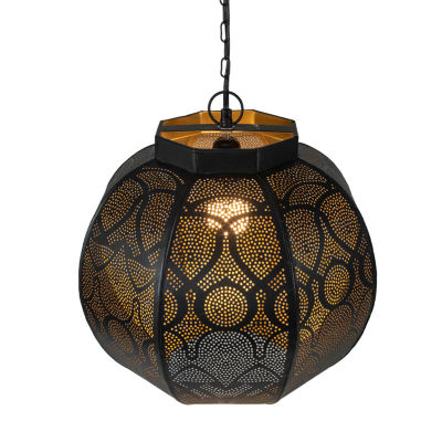 14.5'' Black and Gold Moroccan Style Hanging Lantern Ceiling Light Fixture