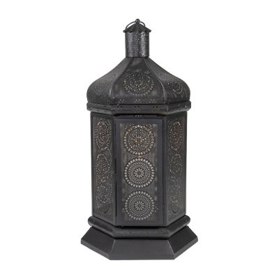 21.5'' Black and Gold Moroccan Style Pillar Candle Table Lantern