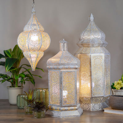 21.5'' White and Gold Moroccan Style Lantern Table Lamp
