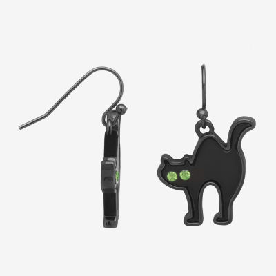 Bijoux Bar Delicates Halloween Black Cat Womens Green Glass Drop Earrings