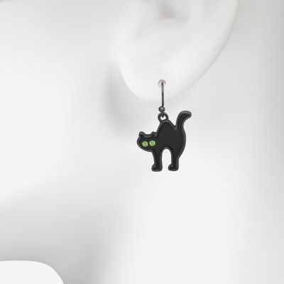 Bijoux Bar Delicates Halloween Black Cat Womens Green Glass Drop Earrings