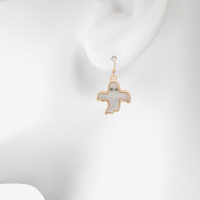 Bijoux Bar Delicates Halloween Gold Tone Ghost Womens Black Glass Drop Earrings