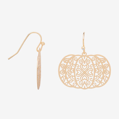 Bijoux Bar Delicates Halloween Gold Tone Filigree Pumpkin Womens Drop Earrings