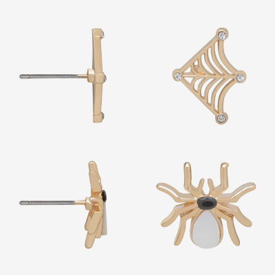 Bijoux Bar Delicates Halloween Gold Tone Spider & Web Womens Glass 2 Pair Earring Set