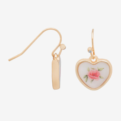 Bijoux Bar Delicates Gold Tone Womens Flower Heart Drop Earrings