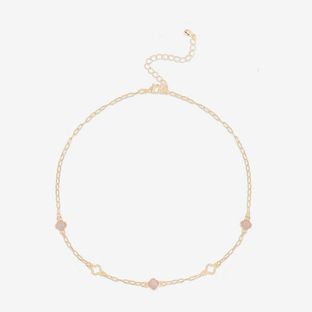 Bijoux Bar Delicates Gold Tone Womens 16 Inch Link Chain Necklace, One Size, Pink