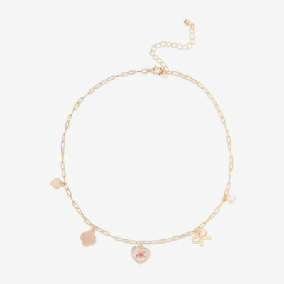 Bijoux Bar Delicates Gold Tone Womens Simulated Pearl Bow Clover Flower 16 Inch Pendant Necklace