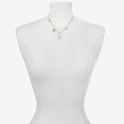 Bijoux Bar Delicates Gold Tone Womens Simulated Pearl Bow Clover Flower 16 Inch Pendant Necklace