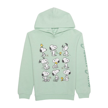 Little & Big Kid Girls Long Sleeve Peanuts Snoopy Fleece Hoodie, Large (14), Green