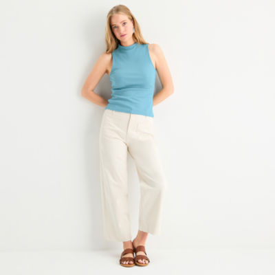a.n.a Ribbed Womens Funnel Neck Sleeveless T-Shirt