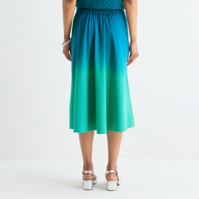 Liz Claiborne Womens Mid Rise Midi A-Line Skirt, Color: Deep