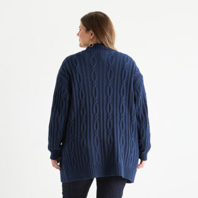 St. John's Bay Plus Womens Long Sleeve Cable Knit Cardigan