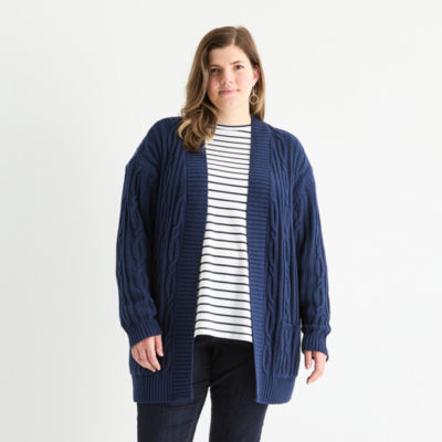 St. John's Bay Plus Womens Long Sleeve Cable Knit Cardigan