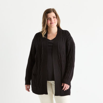 St. John's Bay Plus Womens Long Sleeve Cable Knit Cardigan
